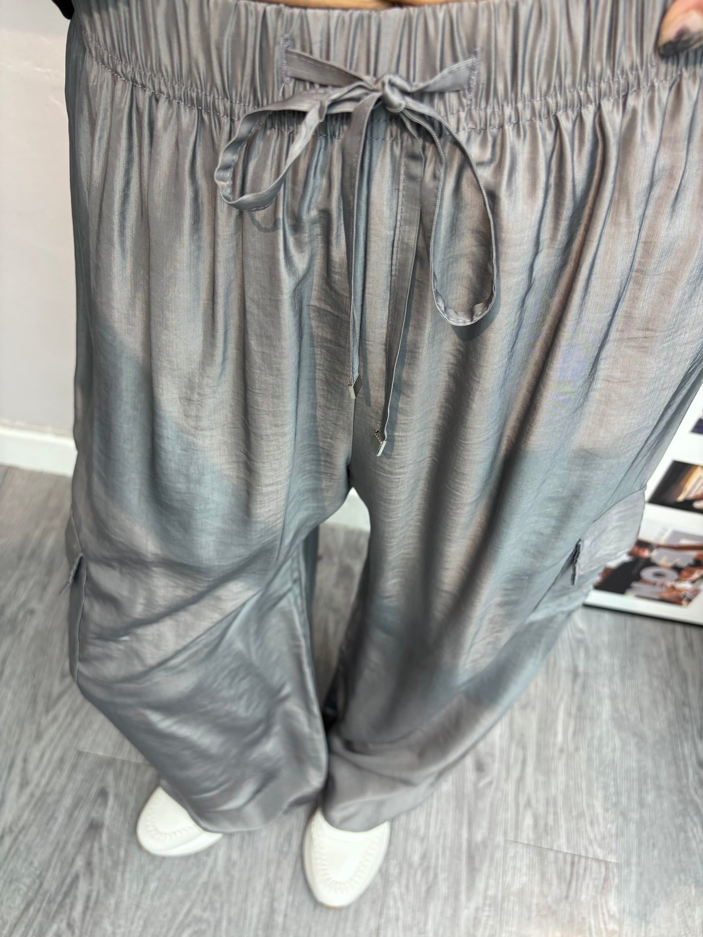Full elastic silky pants #00619
