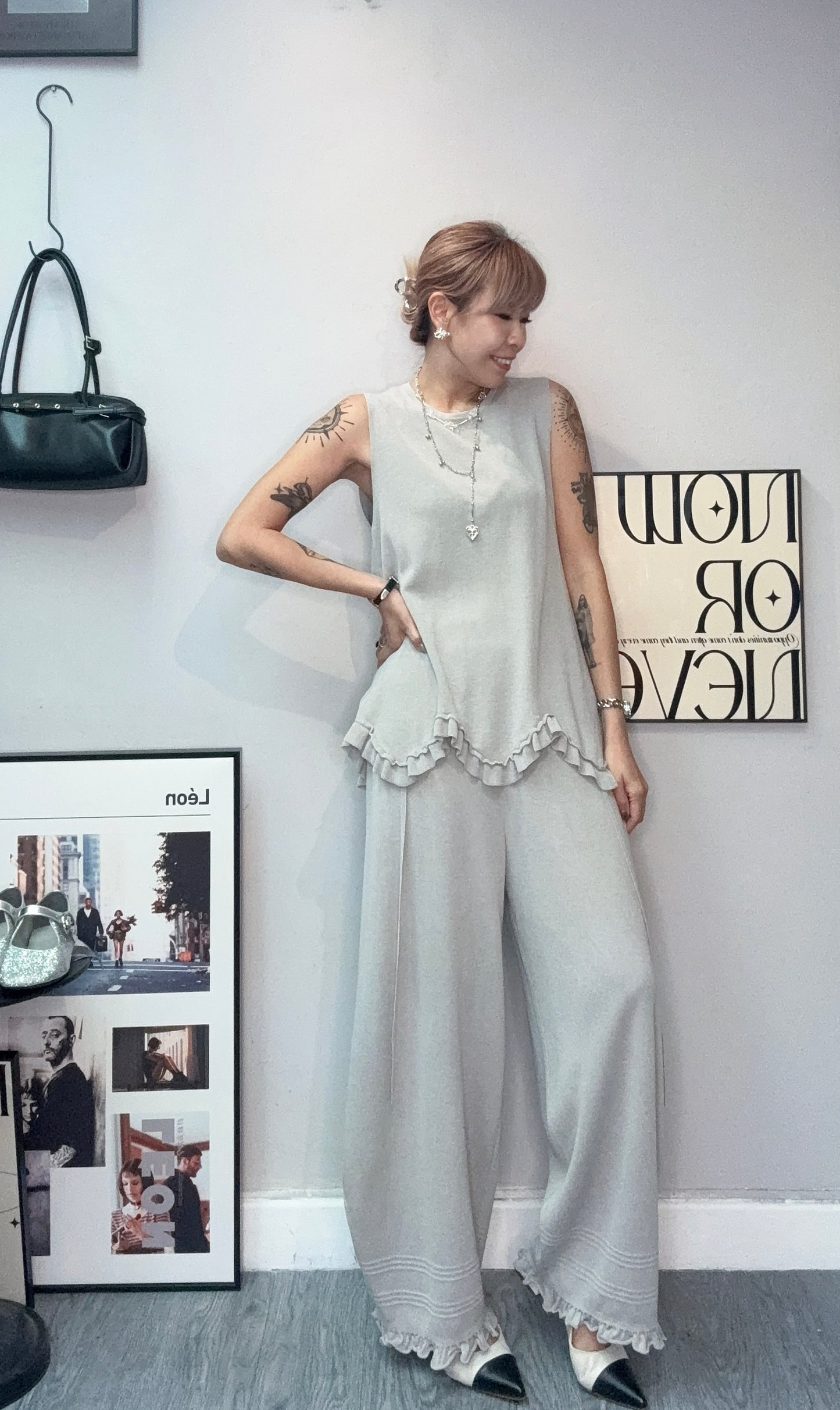 Wavy hem knitted tank set #00709