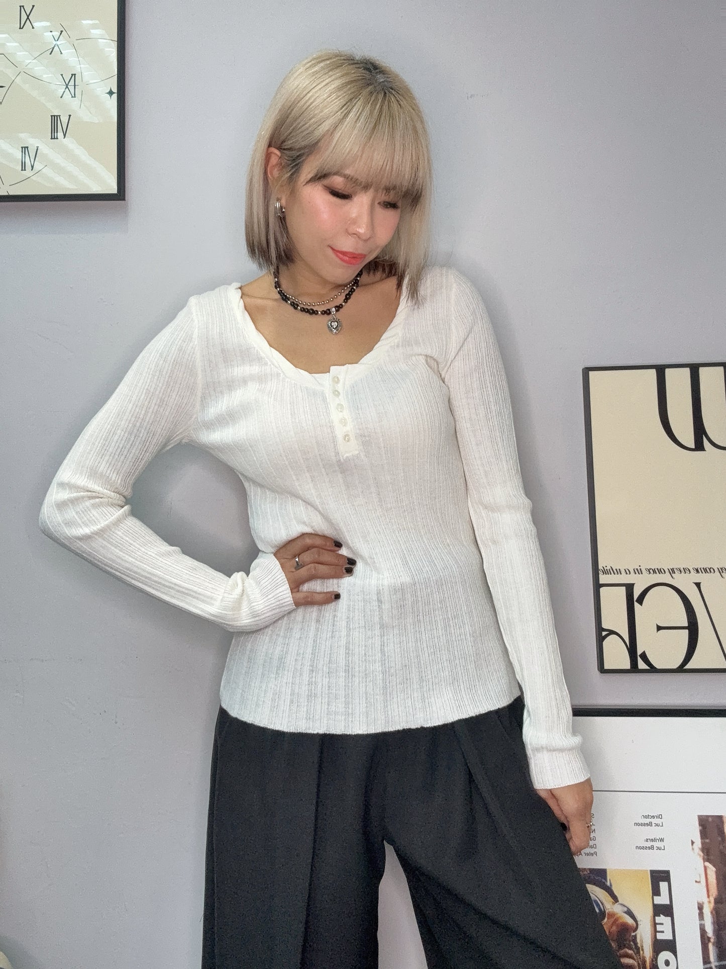 Twist collar knit top