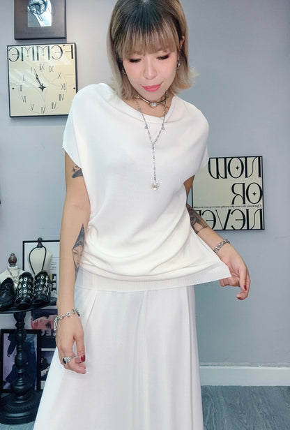 (🏷️-30%）Cowl neck knit top X skirt set #00450