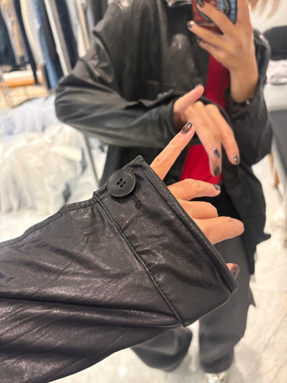 👍🏻Wire collar and hem lambskin leather jacket #00988