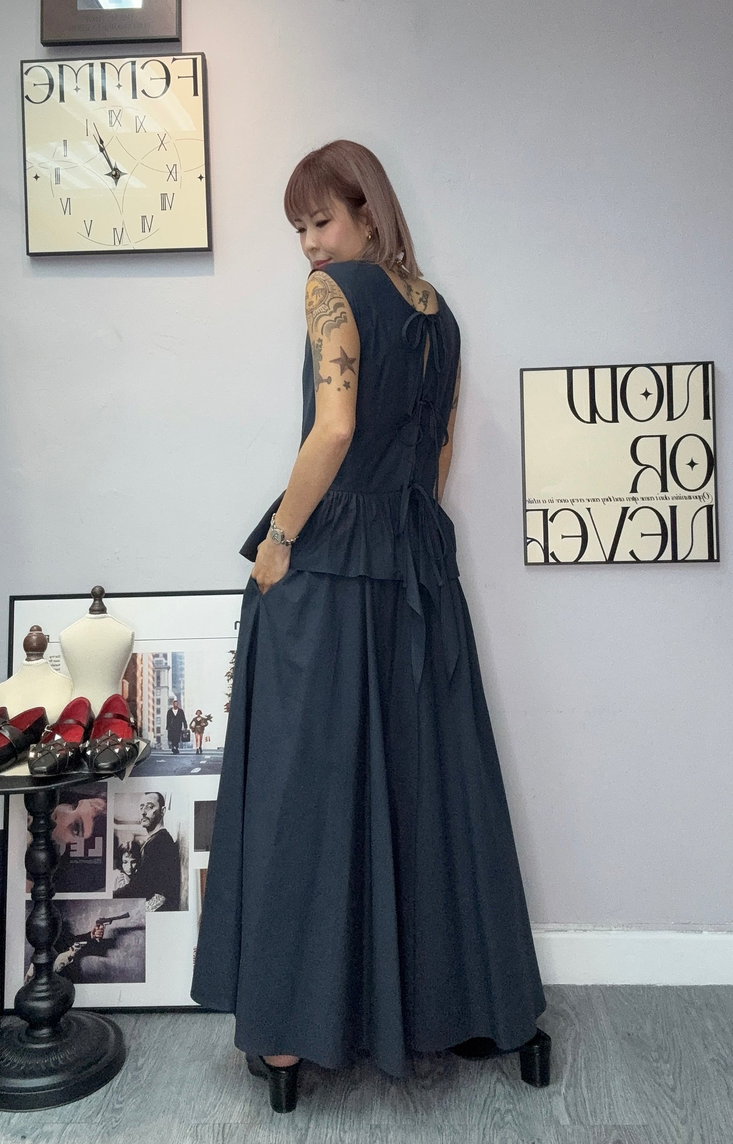 Back tie ruffles waist one piece #00520