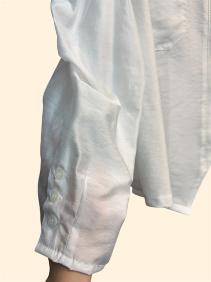 Front pockets v neck slippery fabric shirt #00404