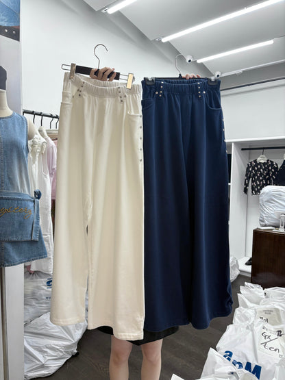 With beads pockets cotton pants #00809