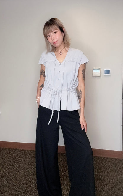 Crinkled fabric front button blouses#00518