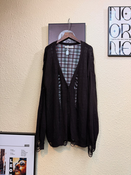 Checkered mesh inner loose cardigan #00928