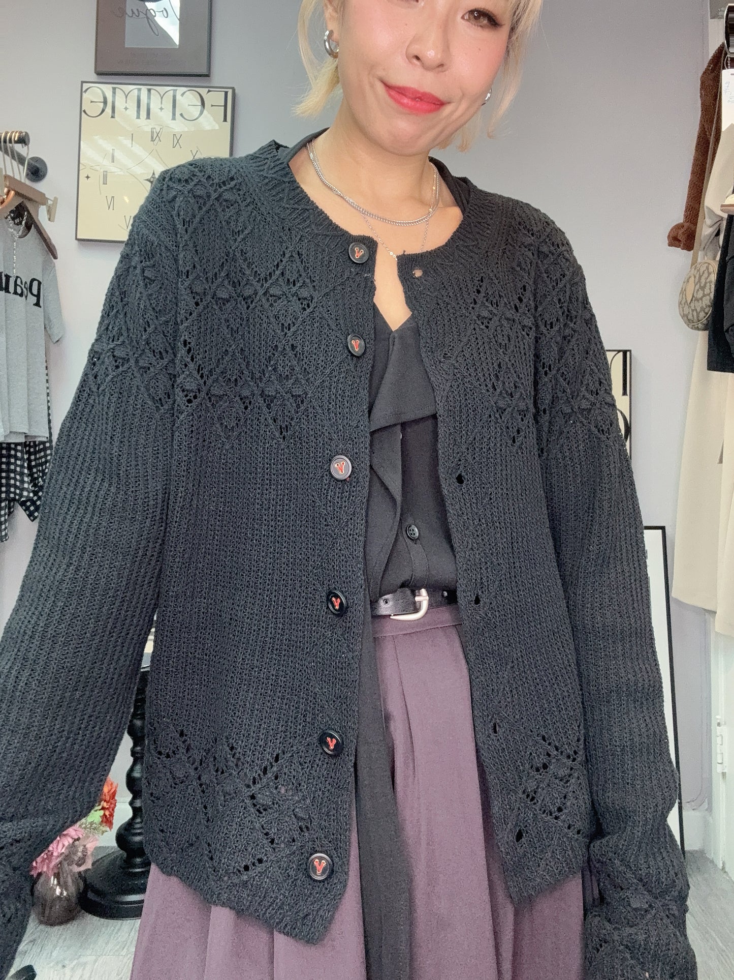 (-30% off)Red line bottom knit cardigan