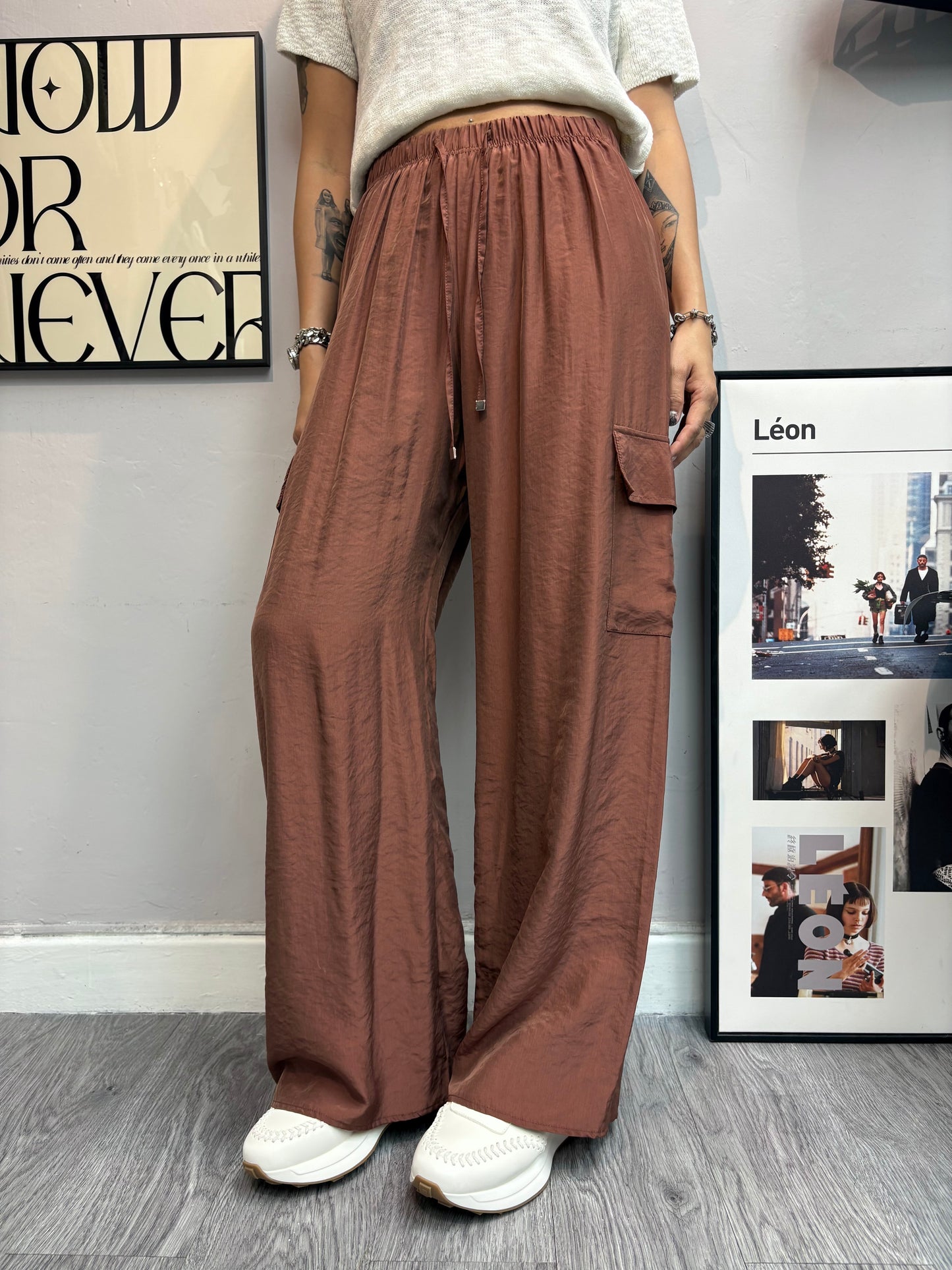 Full elastic silky pants #00619