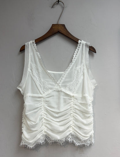 (A/W)Lace trim chiffon tank top #00841