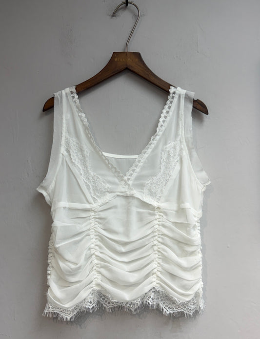 Lace trim chiffon tank top #00841
