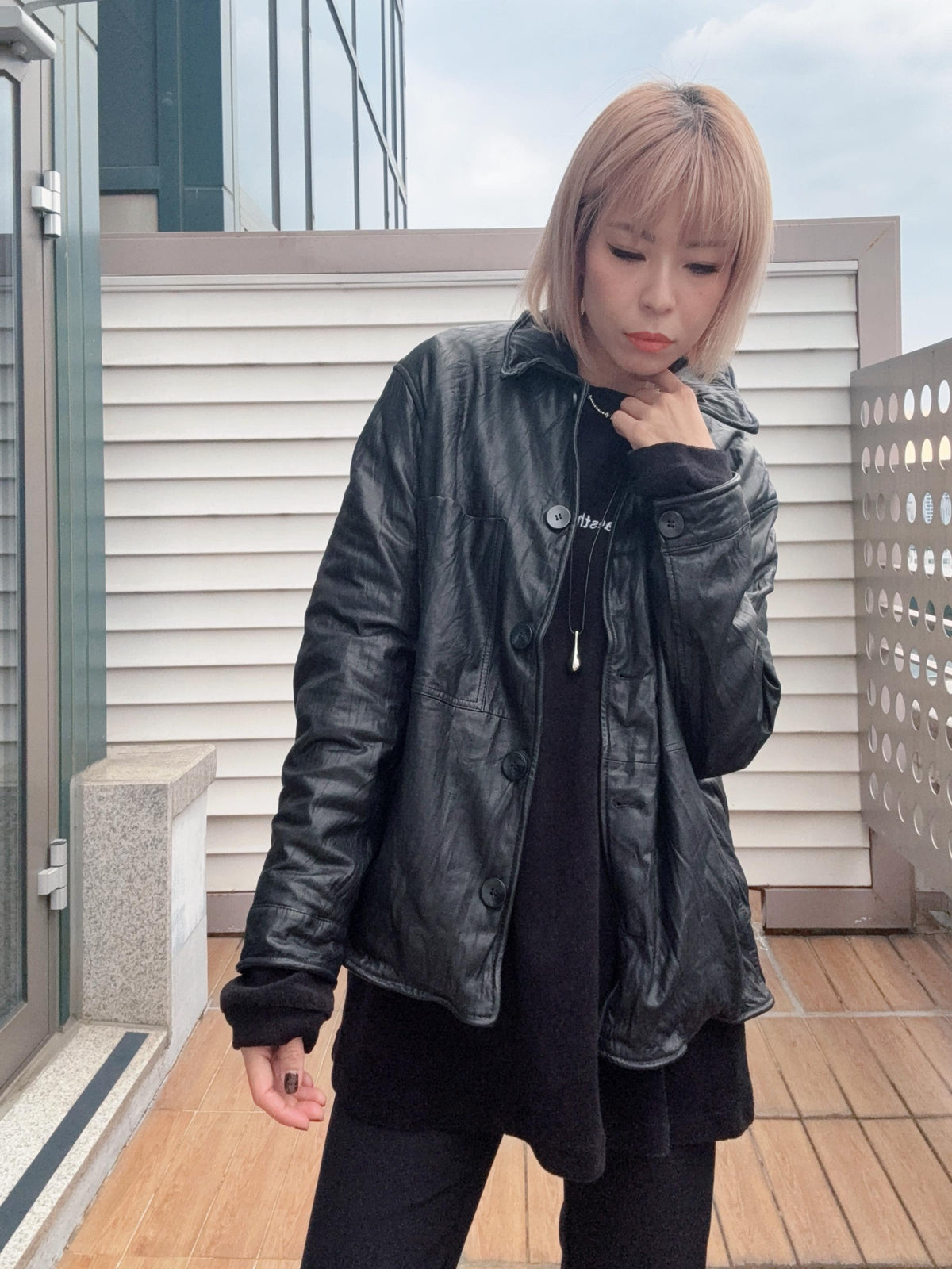 👍🏻Wire collar and hem lambskin leather jacket #00988