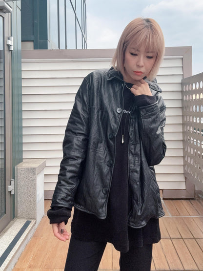 👍🏻Wire collar and hem lambskin leather jacket #00988