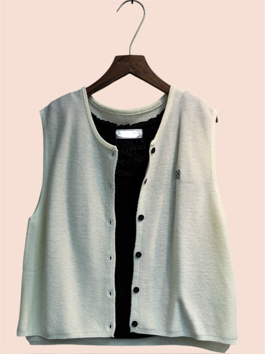 Round collar with logo knit vest cardigan #00338