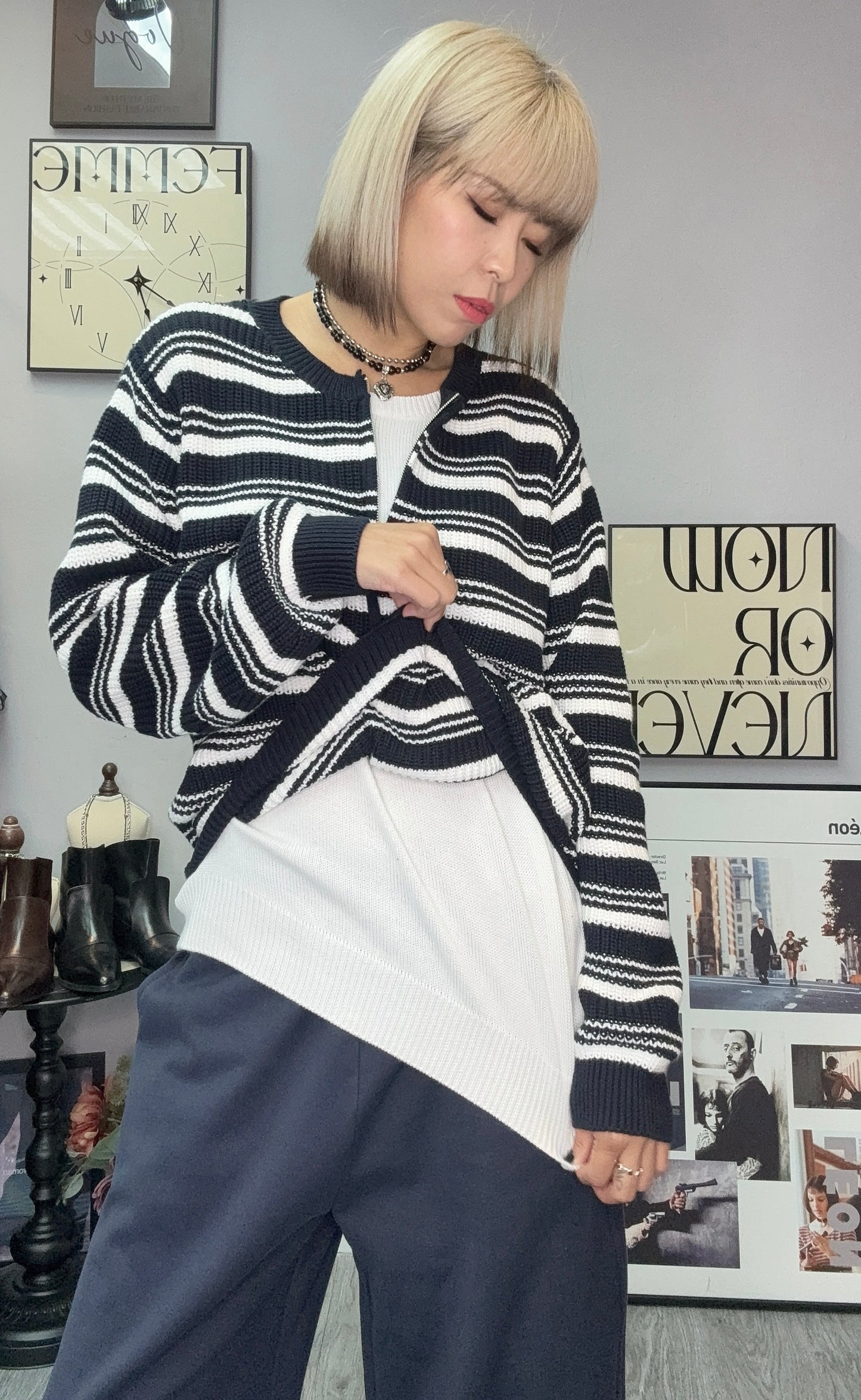 Fake two piece knit top