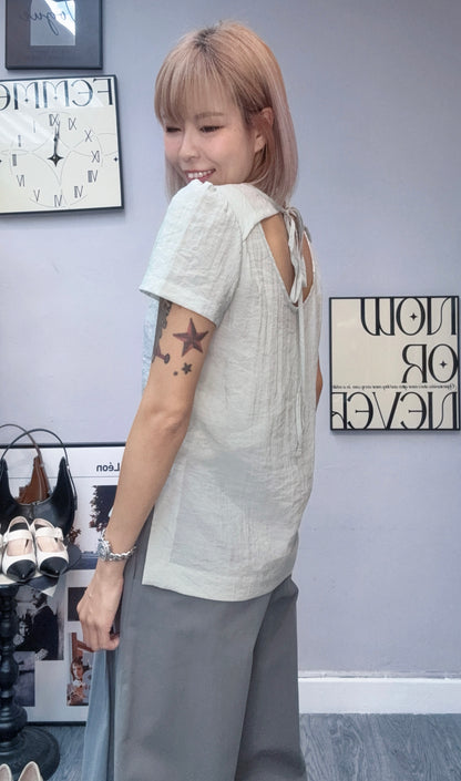 Back tie plain blouse#00999
