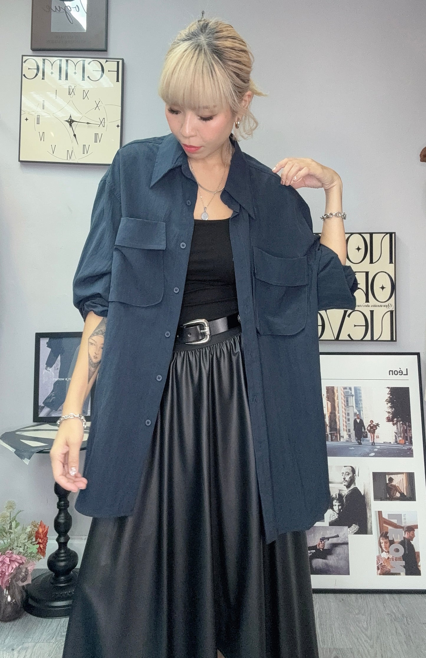 (-30% off)Big pocket plain shirt