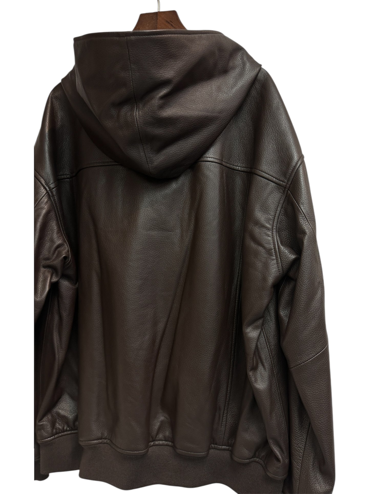 With hat leather jacket