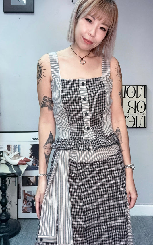 Checked tank x skirt set #00591