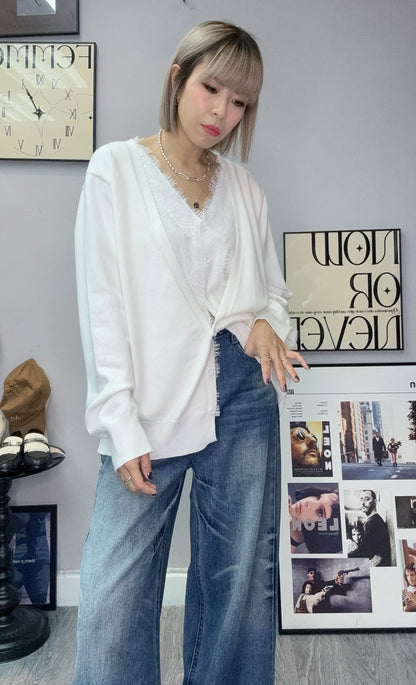 (-20% off)Fake two pieces lace x knit cardigan #00264