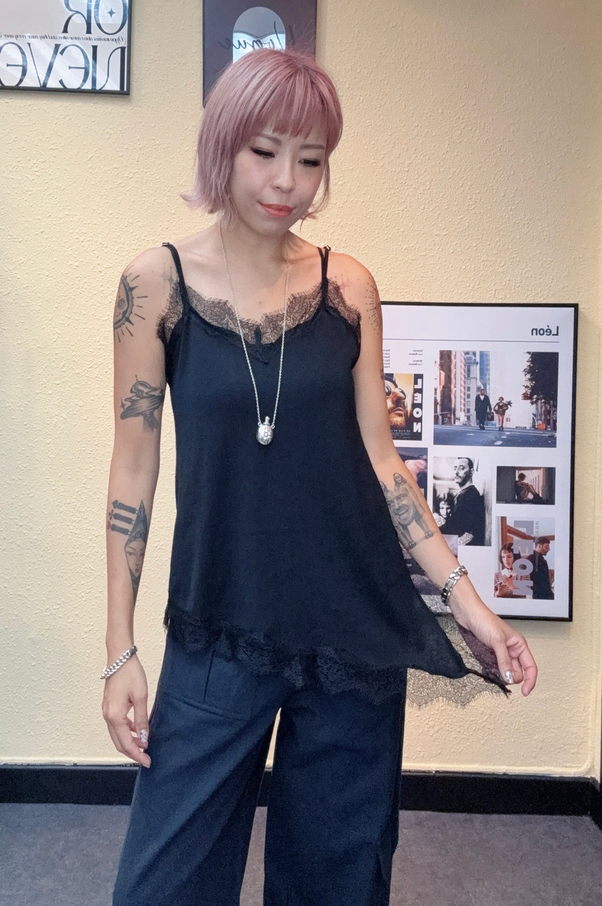 Lace trim cotton cami #00856