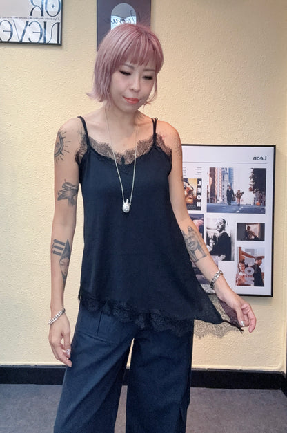 Lace trim cotton cami #00856