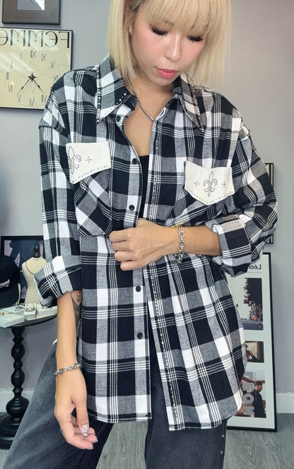 Bean collar big grid shirt