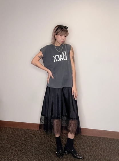 Words sleeves tee X satin lace bottom one piece #00519