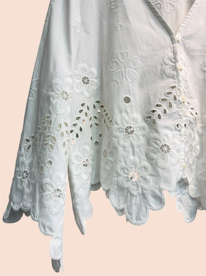 Embroidery lace hem shirt #00509