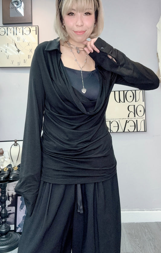 Deep round collar tee #00353