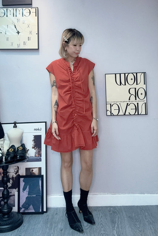 Front ruffle short dress #00380