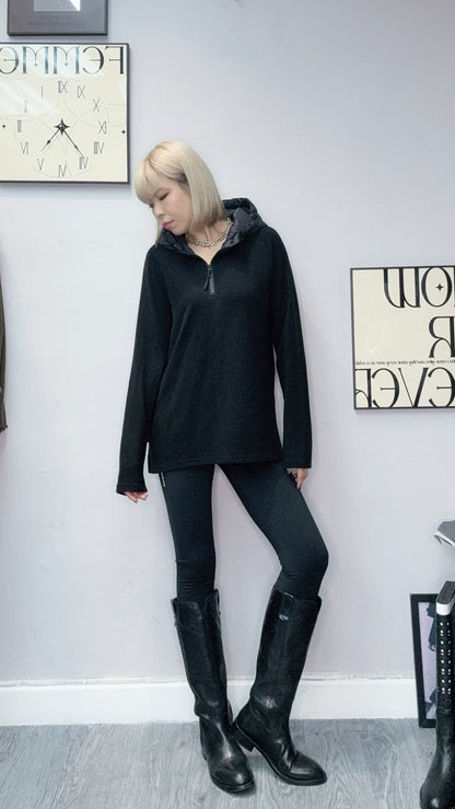 With hat half zip fleece top #00127