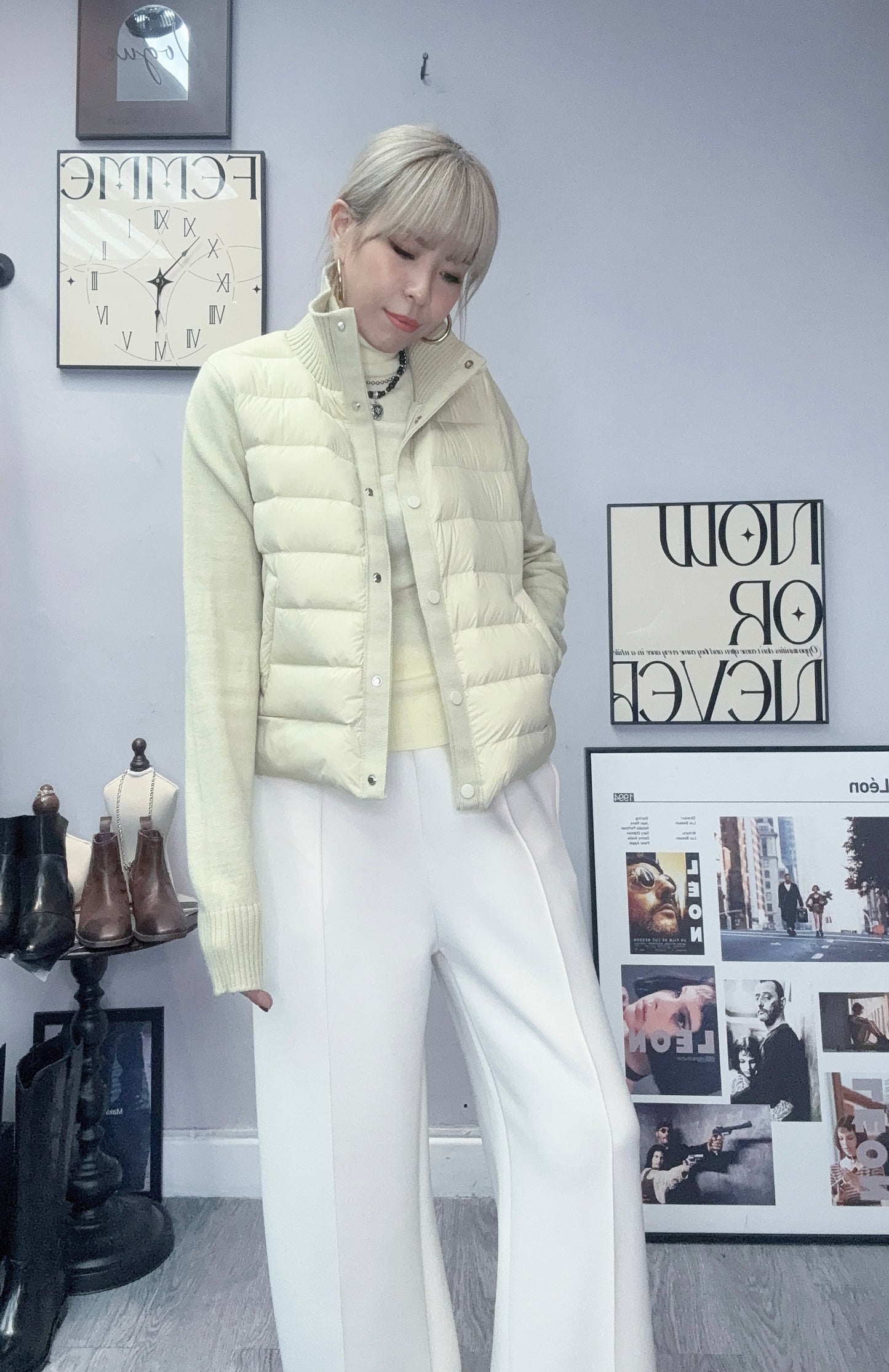 Down X knit sleeves jacket #00086