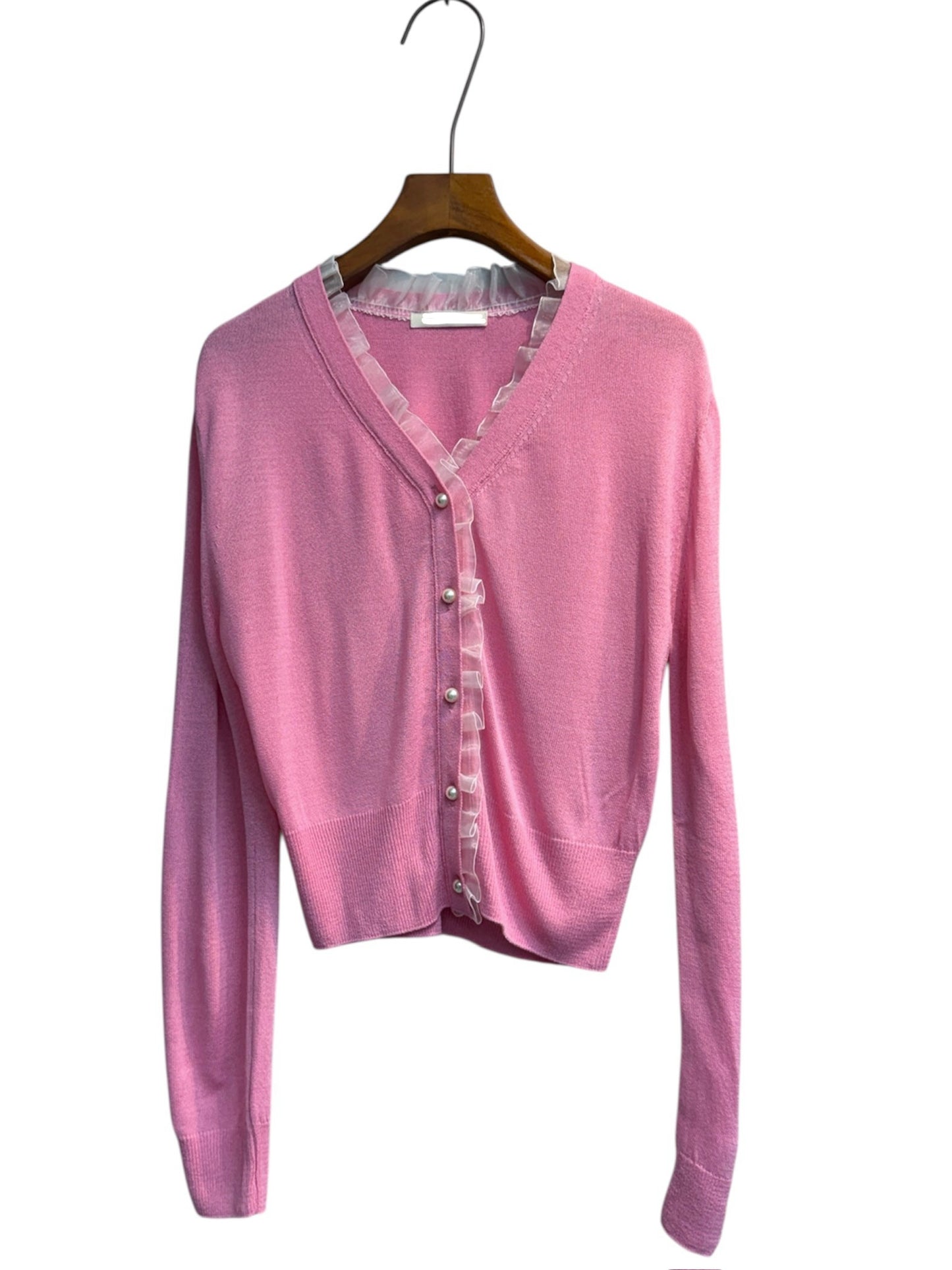Ruffle v neck pearl buttons cardigan #00323