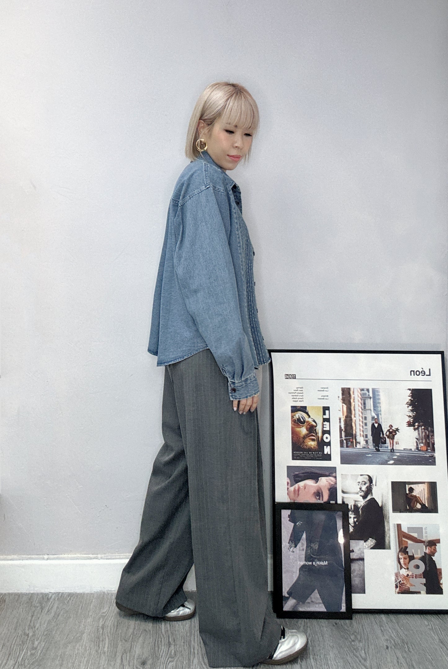 pleated denim shirt