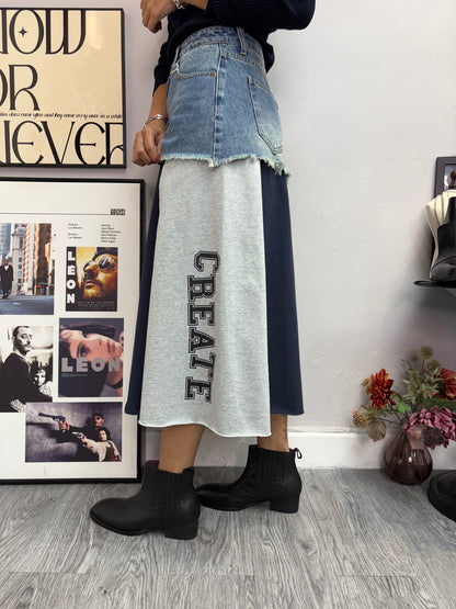 Denim X printed cotton skirt