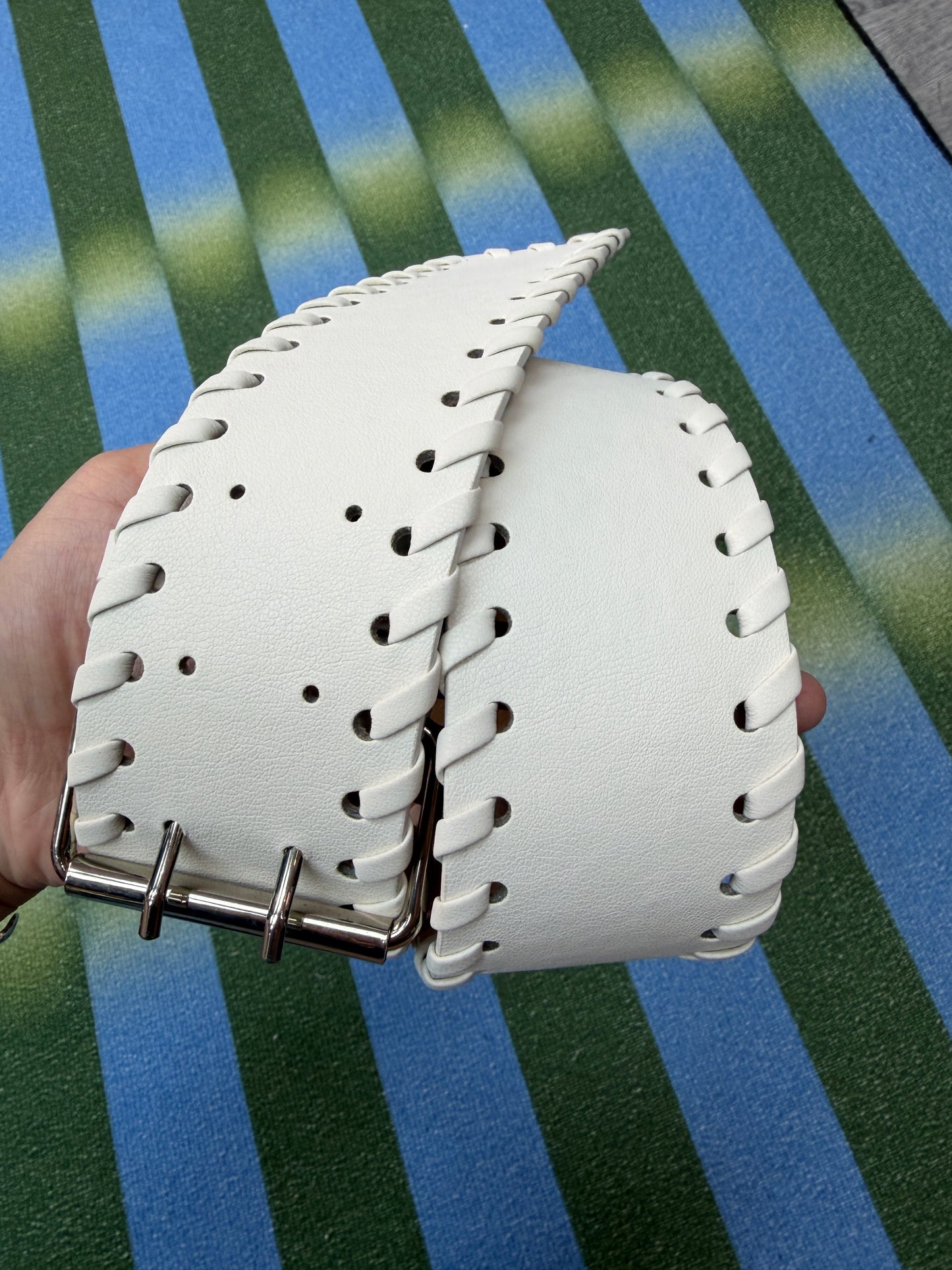 Faux leather white belt