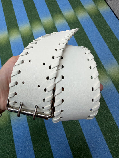 Faux leather white belt