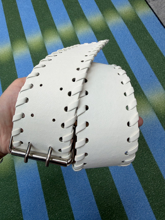 Faux leather white belt