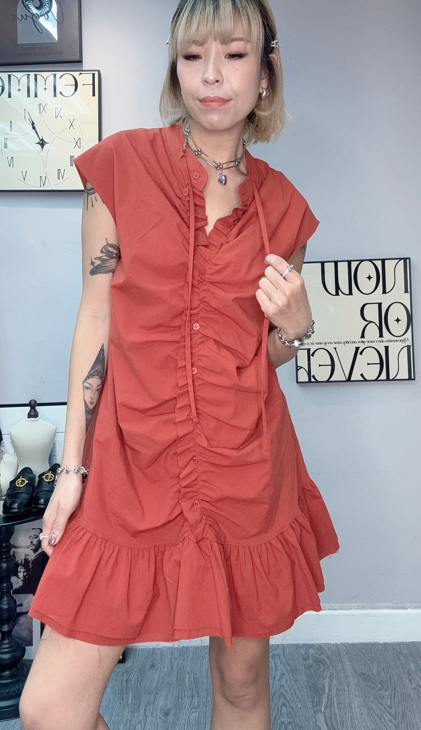 Front ruffle short dress #00380