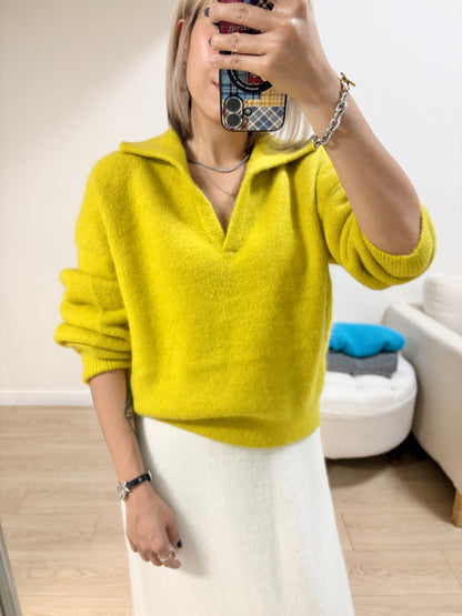 Polo v neck wool top #00145