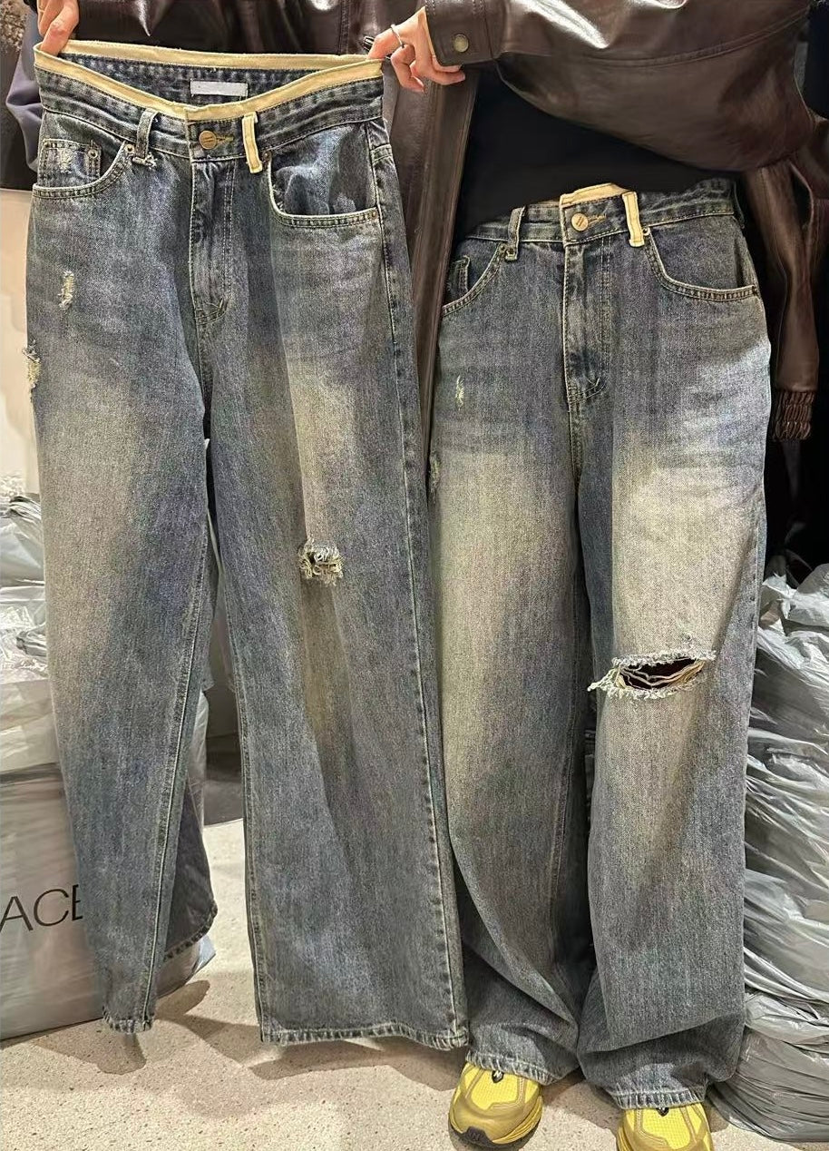 Stonewashed damage jeans