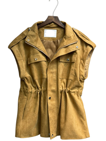 Suede zip vest jacket #00143