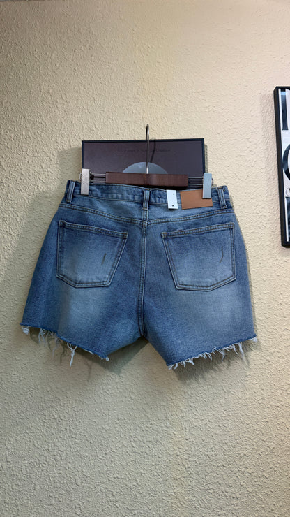 Raw frayed hem denim shorts #00997