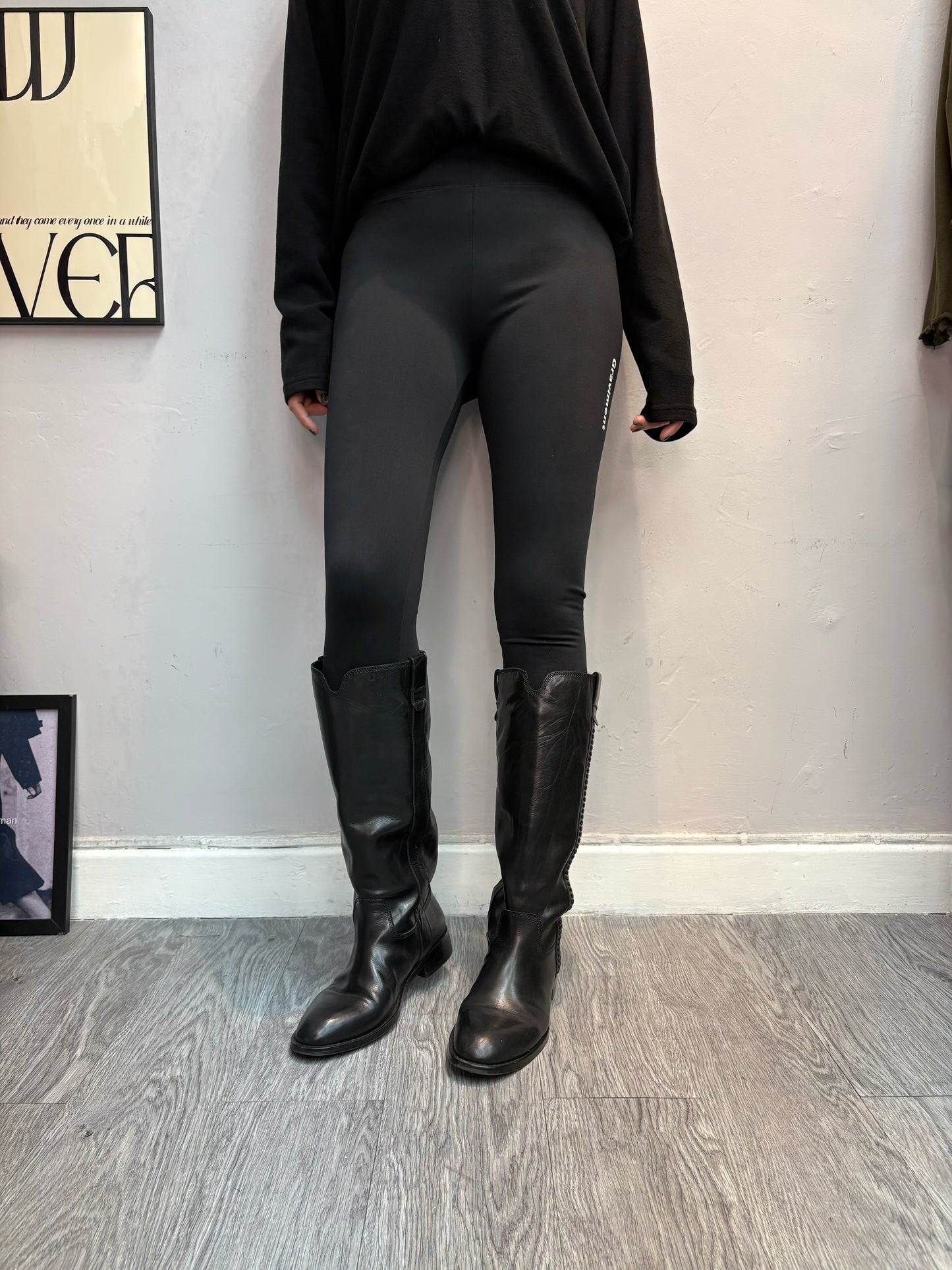 Side words fleece leggings #00137