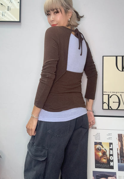 Back ribbon two pieces spandex tee