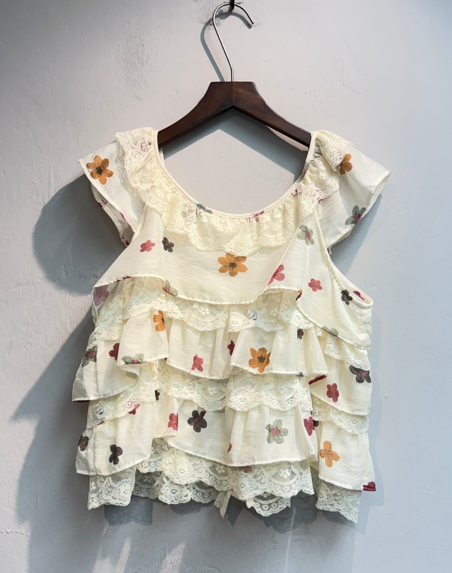 (-20%)Lace X floral chiffon tank #00772