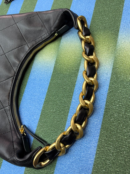 Gold chain handle leather bag