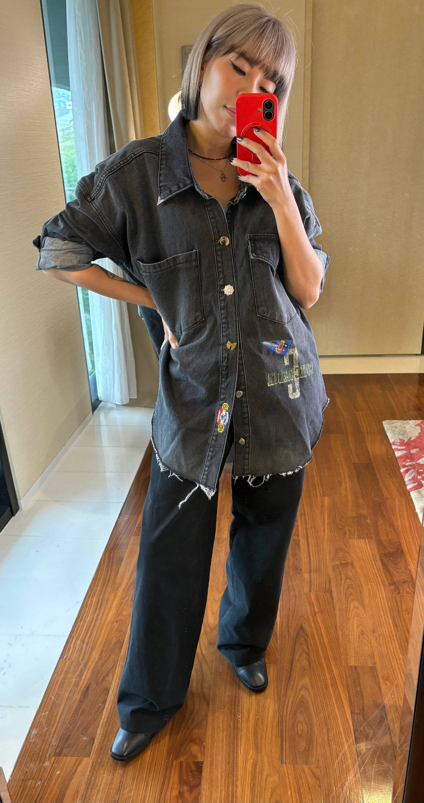 Embroidery patch denim shirt