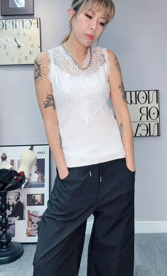 👍🏼Lace collar rib knit vest top #00476