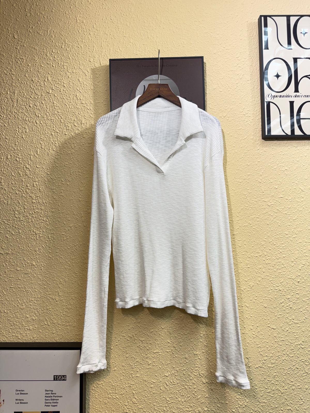 Rib loose polo top #01012